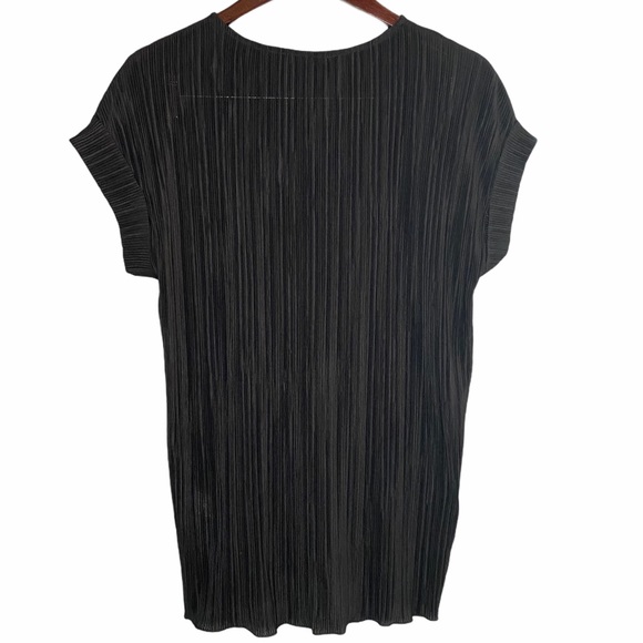 Zara Ribbed Black Knit Sheer Rolled Cuff Short Sleeve Top S - Picture 5 of 6